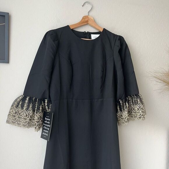 NEW Tuckernuck Pomander Place Black Lillith Gold Embroidered Lace Dress Size M - Picture 3 of 10